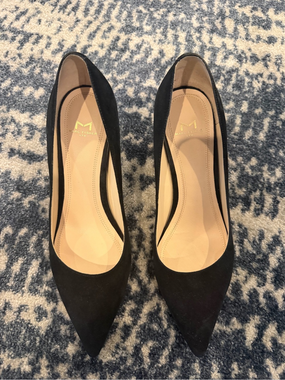 Marc Fisher Black Pointed-Toe Suede Pumps
